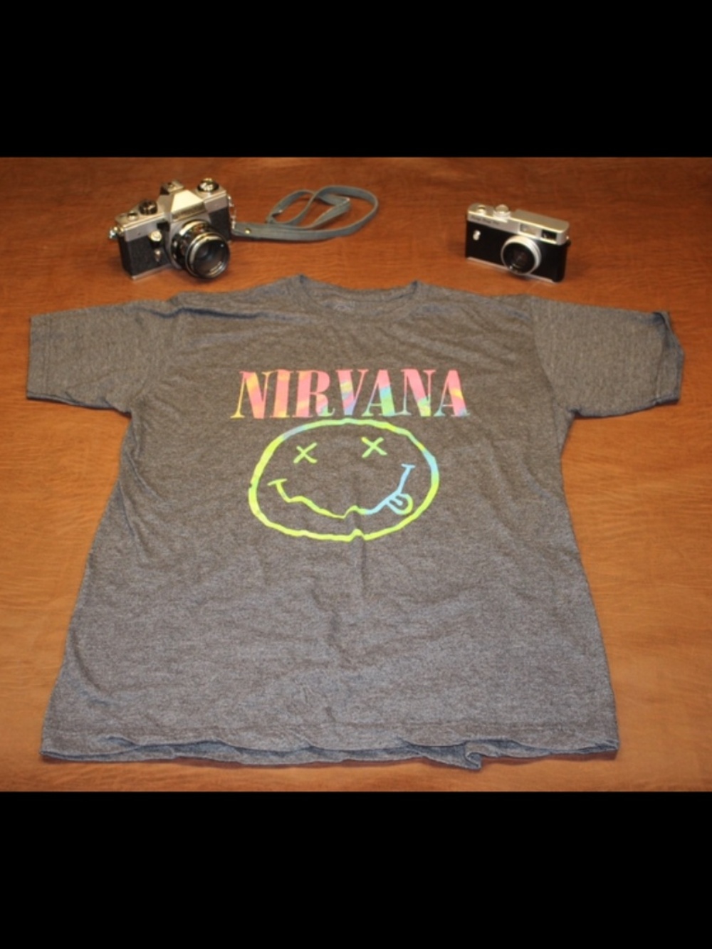 Official Nirvana Neon Smiley Logo Charcoal Grey T-Shirt Size M